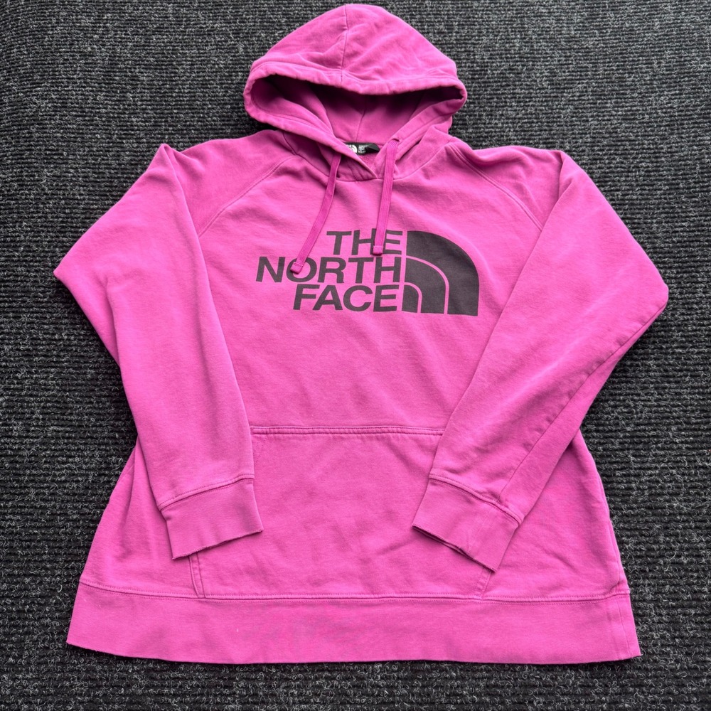 The North Face Pink Logo Hoodie Womens Large Pullover Sweatshirt Half Dome Logo